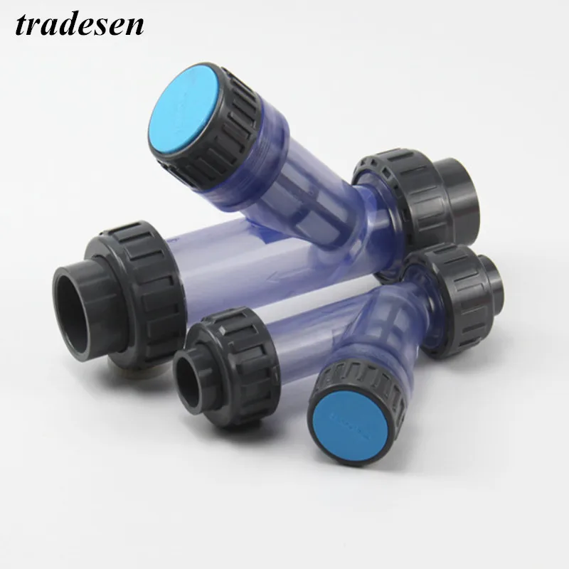 1Pcs I.D20~63mm Transparent UPVC Y-Type Water Filter Aquarium Fish Tank Pipe Connector Irrigation System Garden Filters Fittings