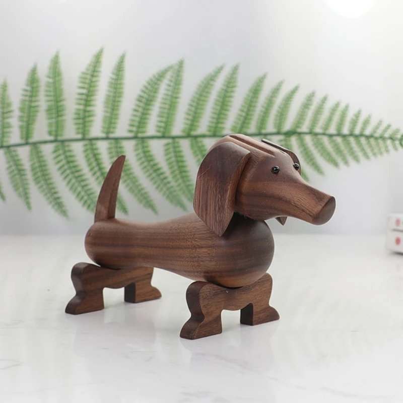 

Sausage Dog Puppy Figurines Sculpture Desktop Table Ornament Home Office Decoration Car Accessories Craft Wooden Birthday Gifts