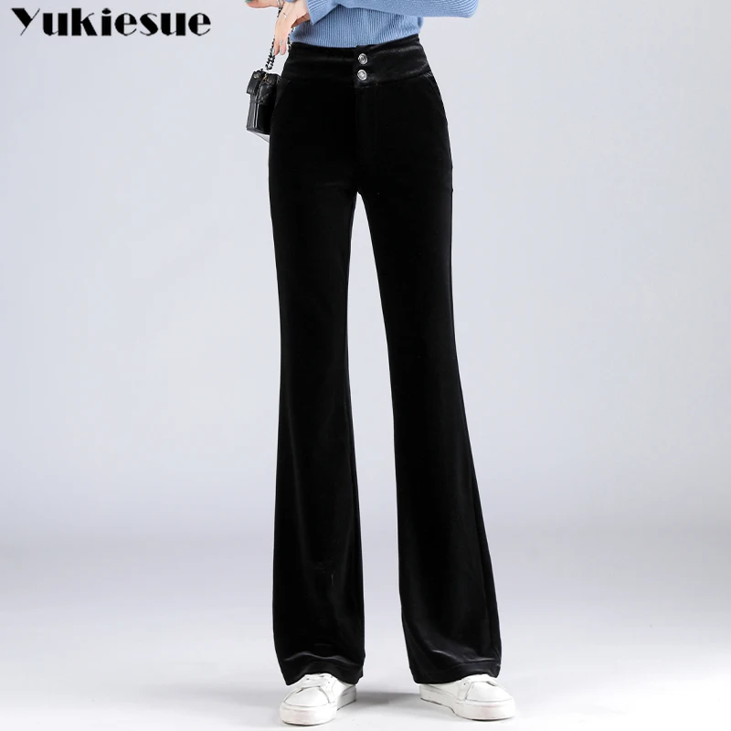 streetwear 2020 winter autumn gold velvet women's pants female high waist flare capris for women trousers woman Plus size | Женская