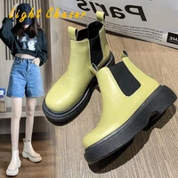 helsea boots chunky boots women winter shoes pu leather plush ankle boots black female autumn fashion platform booties female