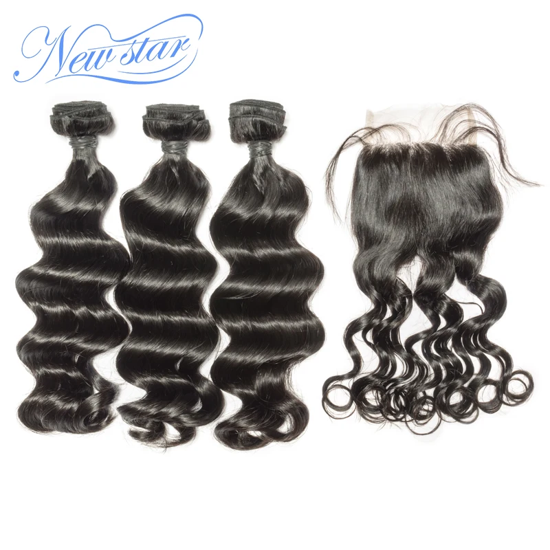 Бразильские натуральные волосы 3 пряди с 4x4 кружевной застежкой новые