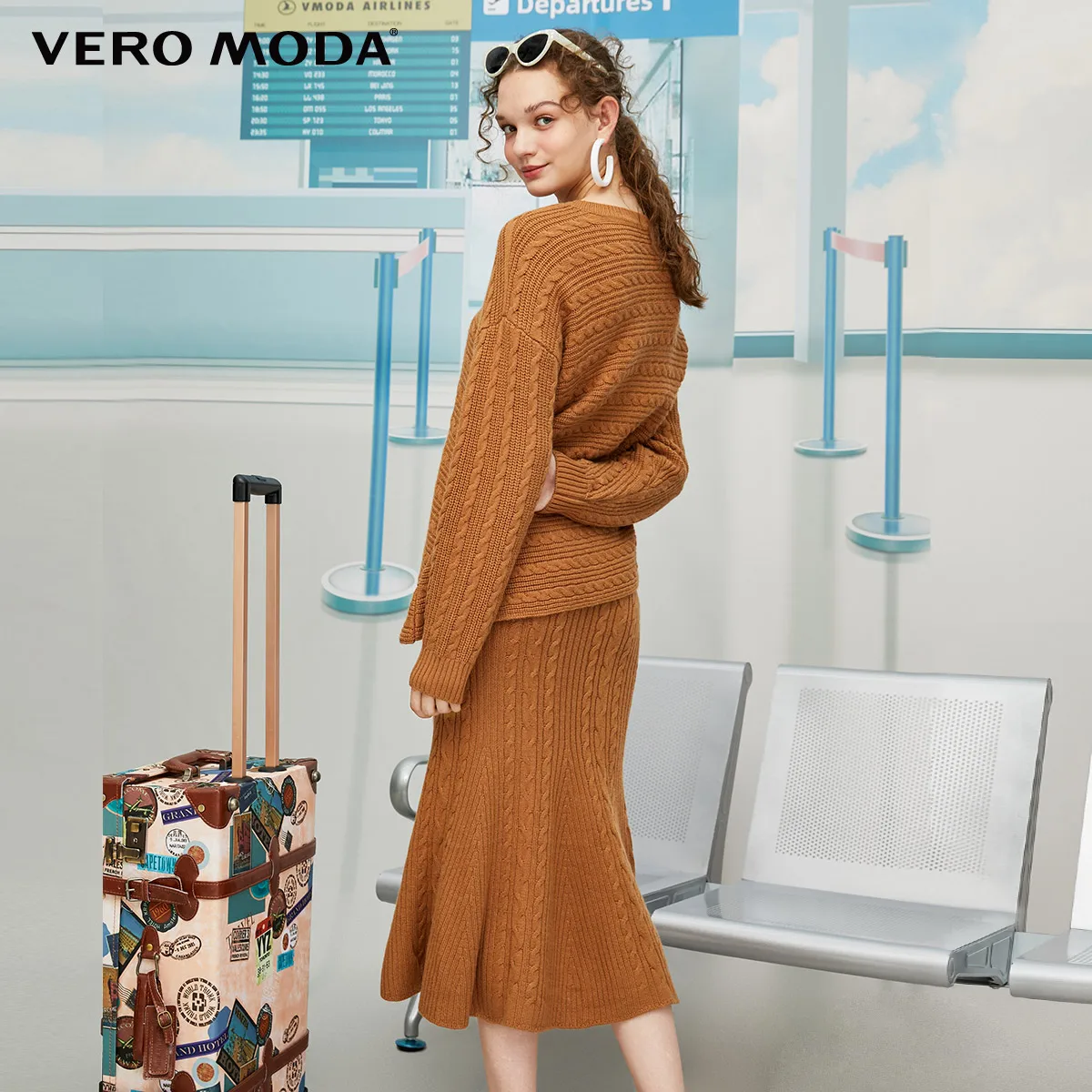 Женский шерстяной вязаный костюм двойка с юбкой и свитером|Женские платья| |