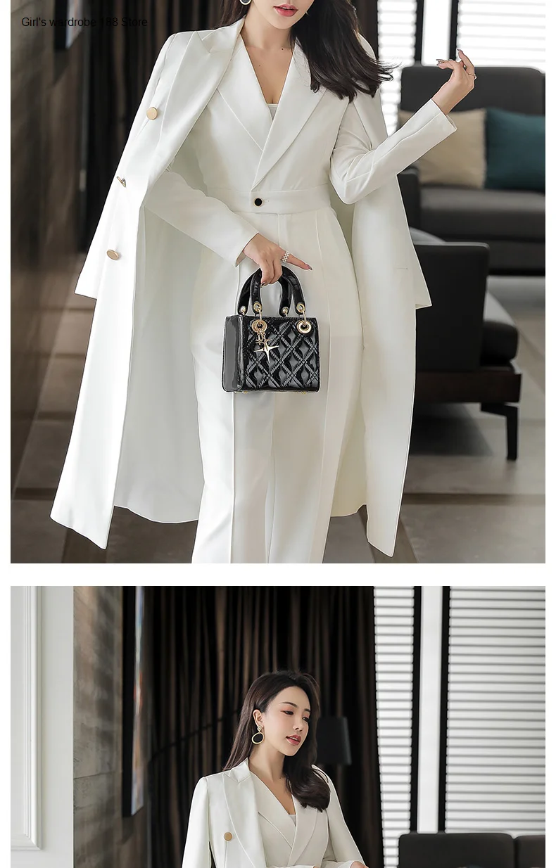 

White windbreaker Women's Mid-length 2020 Spring and Autumn new long sleeve double-breasted elegant fashion slim suit collar