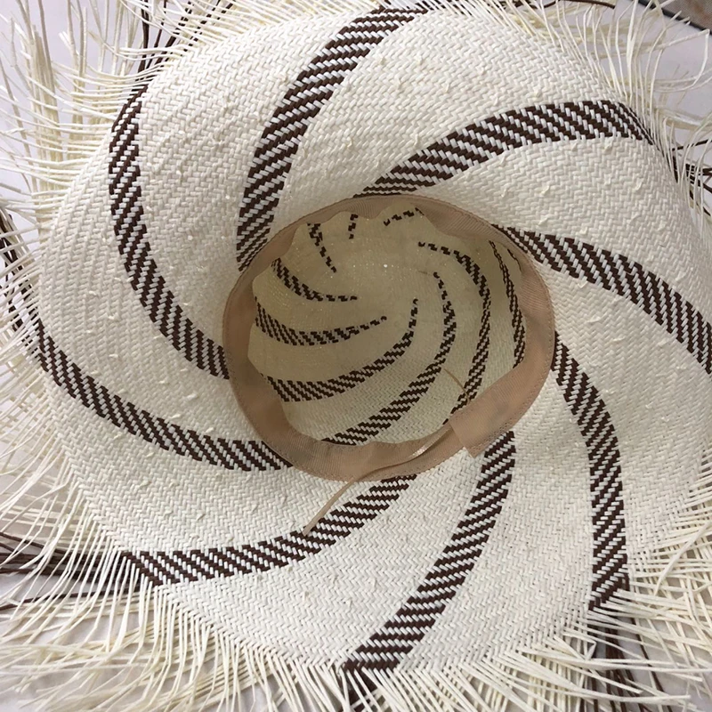 

Casual New Handmade Women Straw Sun Hat Large Wide Brim Girl High Quality Natural Raffia Panama Beach Straw Sun Caps For Holiday