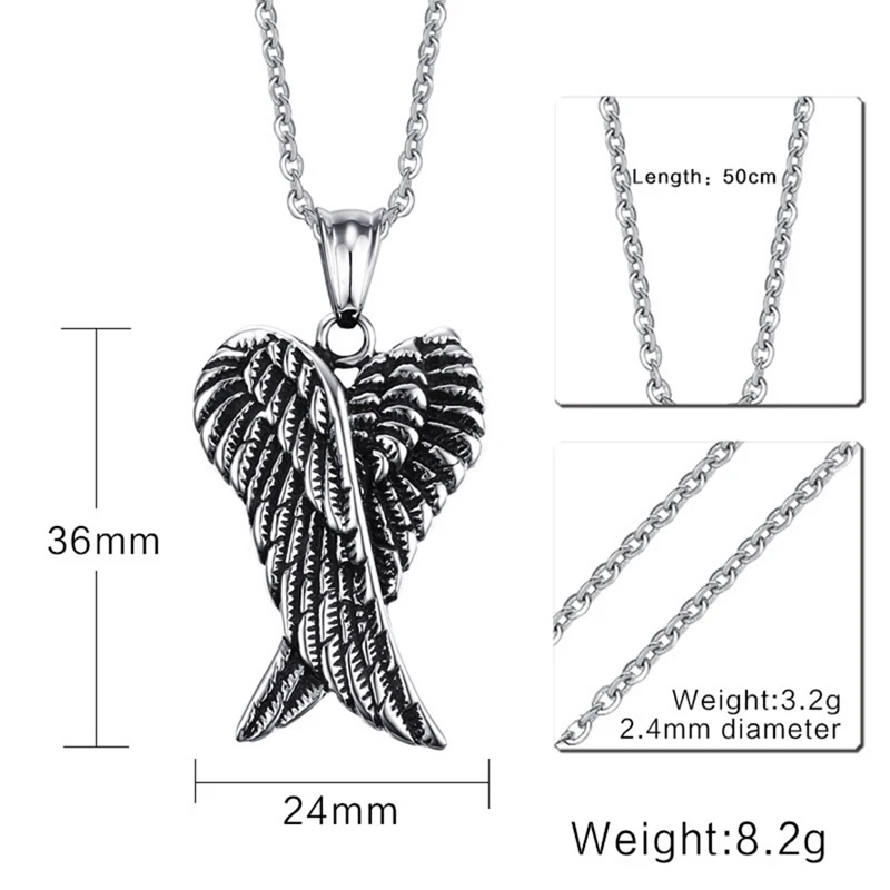 

Fashion Men 's Stainless Steel Gothic Vintage Double Angel Wings Pendant Biker Jewelry