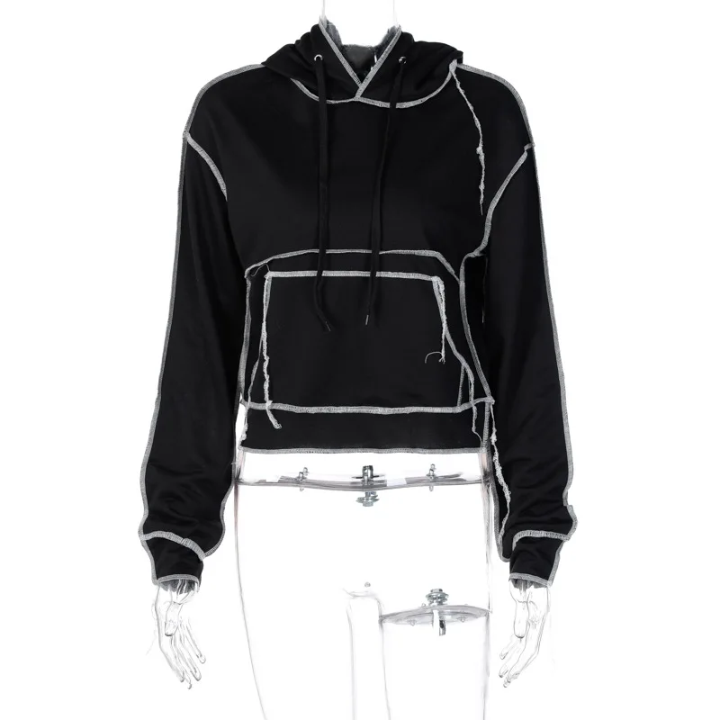 

Chic Patchworks Hooded Sweatshirt Women's Loose Long Sleeve Hoodie Solid Color Pullover FS99
