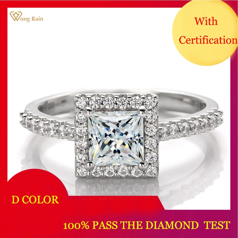 

Wong Rain 925 Sterling Silver VVS1 D Color Princess Cut Real Moissanite Diamonds Gemstone Engagement Ring Fine Jewelry With GRA