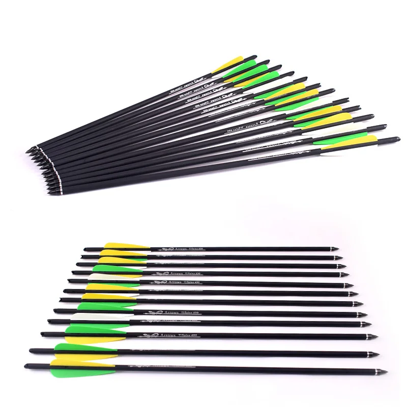 

12 PCS 16/20 Inches Spine 400 with Yellow Green White Feather Arrows Archery Carbon for Crossbow Arrows Archery Hunting