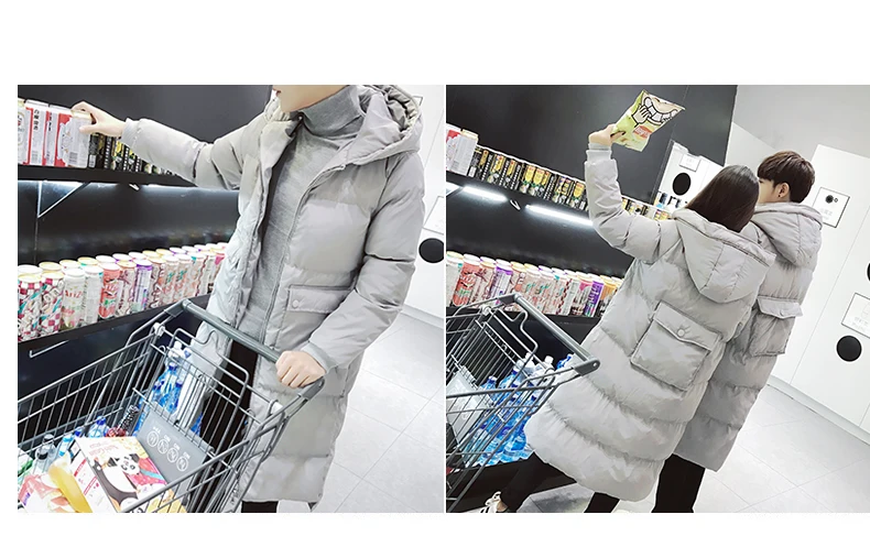 Couples Korean Slim men and women models over knee thickening long down jacket coat cotton men's cotton jacket winter Parkas