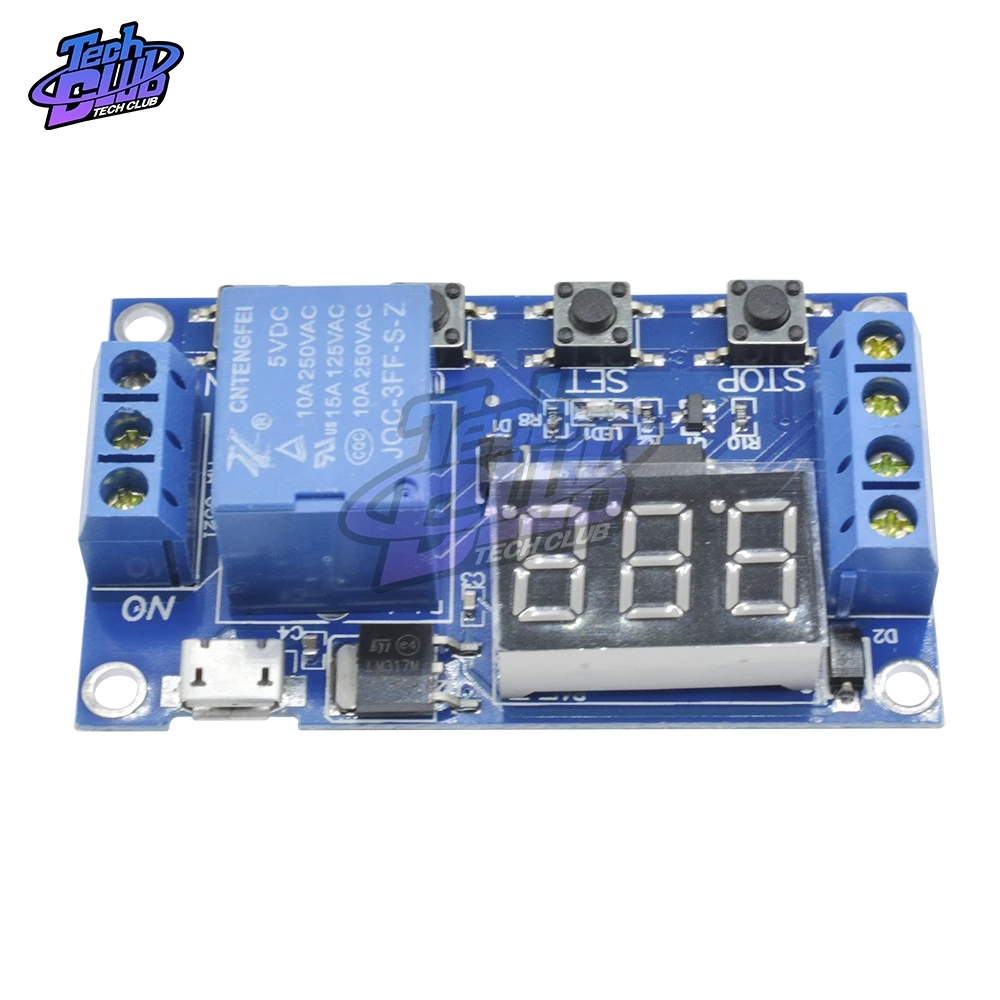 Релейный модуль с задержкой времени Micro USB 5 В 4 кнопки цифровая трубка 3 цифрами
