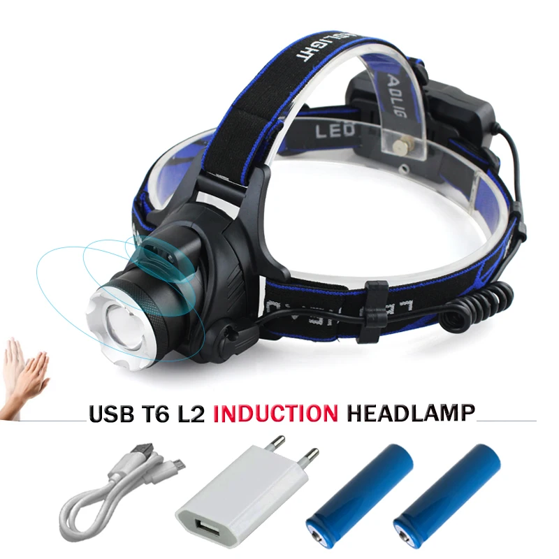 

Induction Led Headlight Usb Headlamp Zoom Xm L2 T6 Led Flashlight Forehead Waterproof Flash light Headtorch Torch 18650 Battery