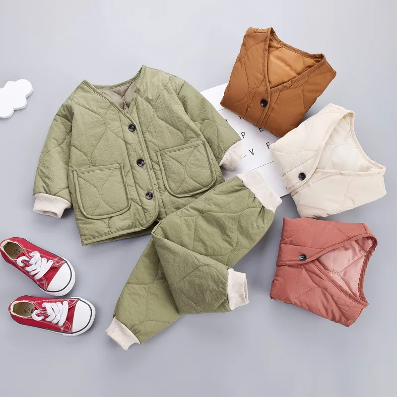 

Bear Leader Winter Style Plus Velvet Thickening Men And Women Baby Two-Piece Bread Suit Children's Cotton Clothing Fashion Suit