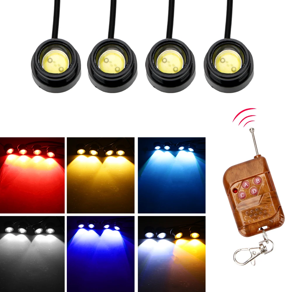 

4 in 1 LED Car Eagle Eye Light Wireless Remote Control 12V Emergency Warning Strobe Flash Light Car Daytime Running Light