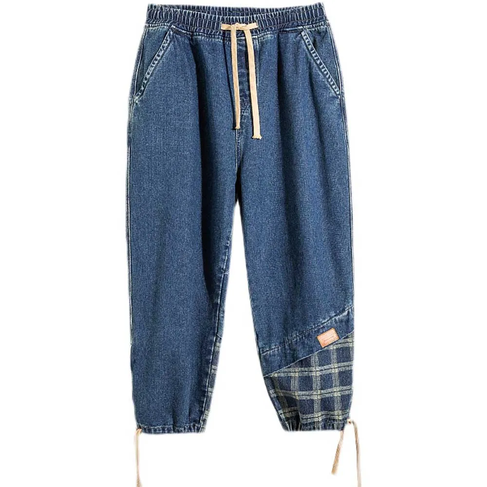 Fashion Patchwork Baggy Jeans Men's Casual Hip Hop Style Denim Streetwear Harem Pants Wide Leg Trousers Plus Size Joggers