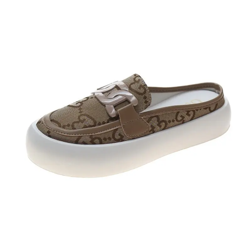 

European and American semi-slippers 2021 spring and autumn thick-soled one-step women's Muller shoes for outer wear