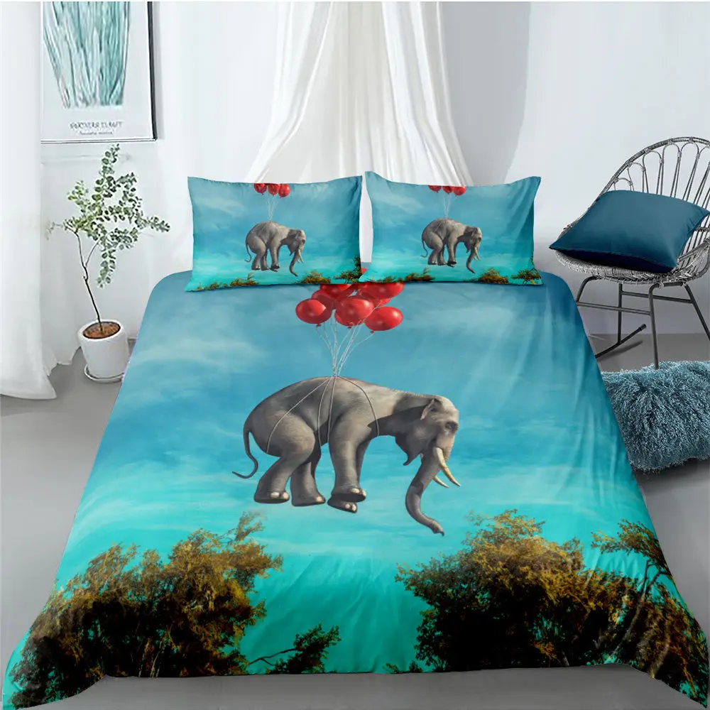 

Hot Sale Creative Picture Elephant Printing Features Bedding Set Soft Duvet Cover Set For Adults Single Queen Size