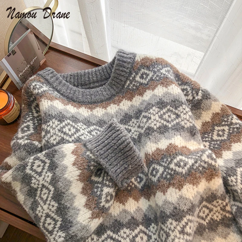 

Retro Style Pullover Red Sweater Women 2021 New Spring and Autumn Loose Outer Wear Round Neck Long Sleeve Casual Tops Pullover
