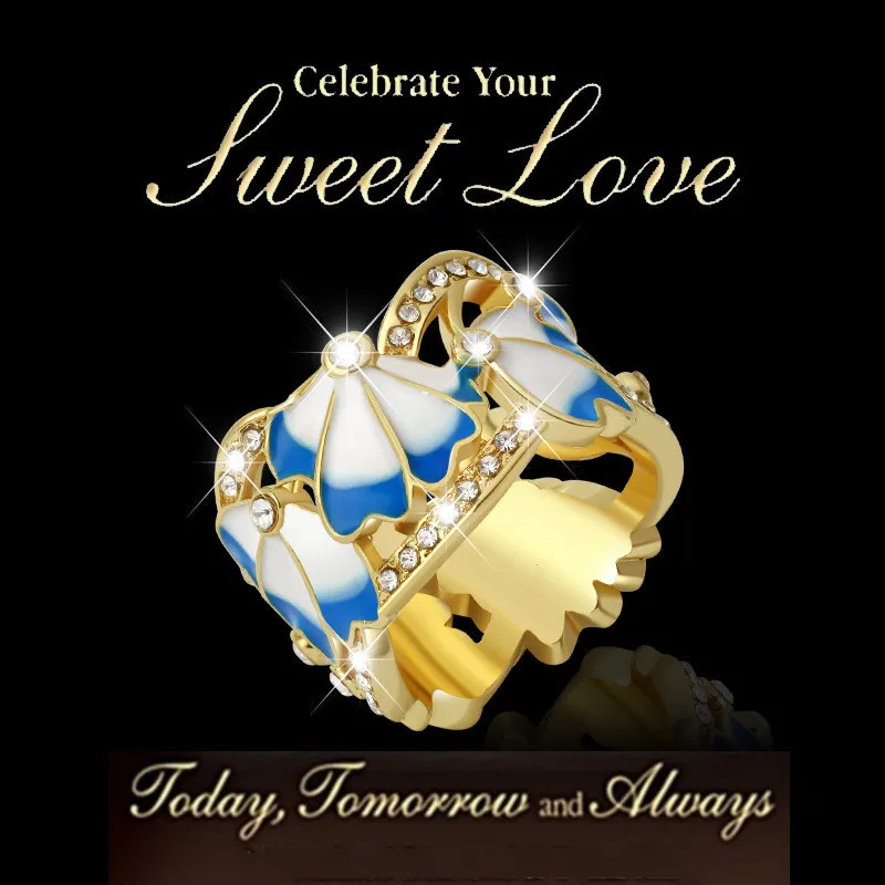 FDLK роскошный синий цветок сливы стразы кольцо для женщин ювелирные изделия