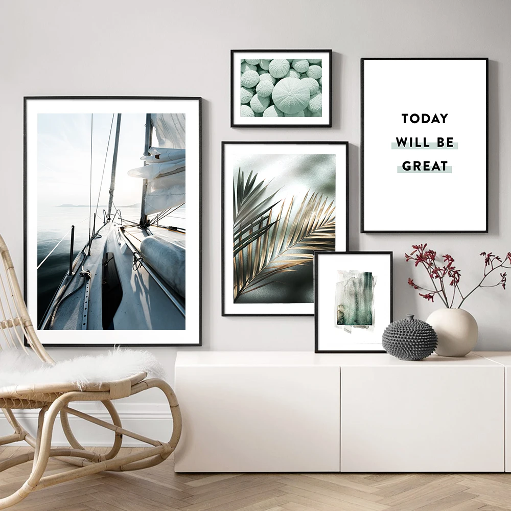 

Wall Art On Canvas Painting Palm Tree Sea Botanical Posters Prints Abstract Letter Wall Picture For Living Room home Decoration