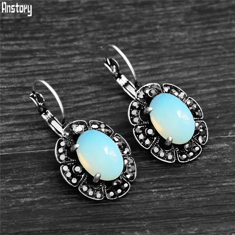 Женские серьги с опалом стразы Винтажные лунным камнем антикварные