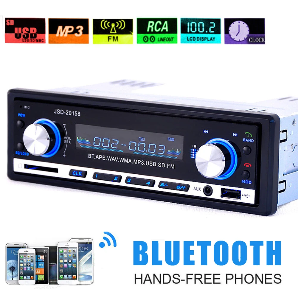 Автомагнитола USB Bluetooth V2.0 Автомагнитола JSD 20158 автомобильный стерео аудио в тире fm-приемник Aux Входной приемник USB MP3 MMC Автомобильный плеер