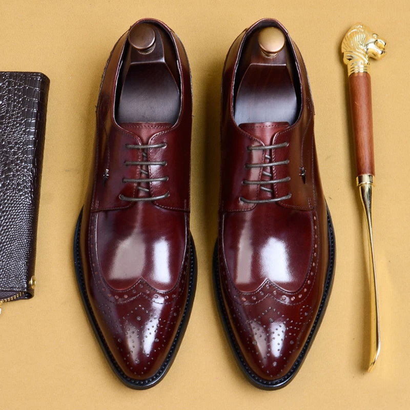 Туфли-Броги мужские из натуральной кожи дышащие туфли без каблука с круглым
