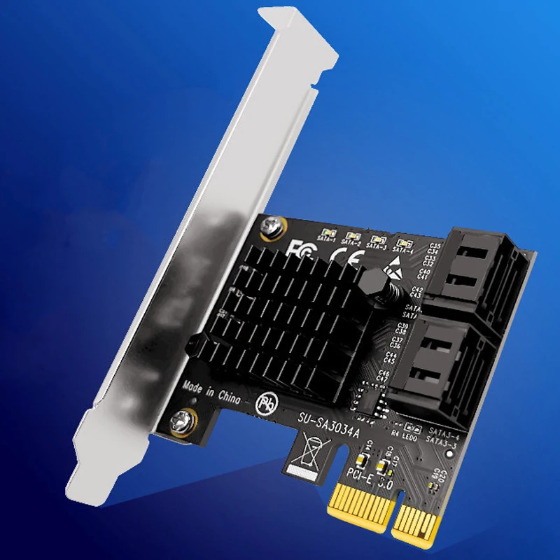 

ЧИА Майнинг PCIe SATA 4 порта 6G SATA III 3,0 карта контроллера без Raid PCI Express 3,0x1 Gen3 плата расширения SATA PCI-E адаптер