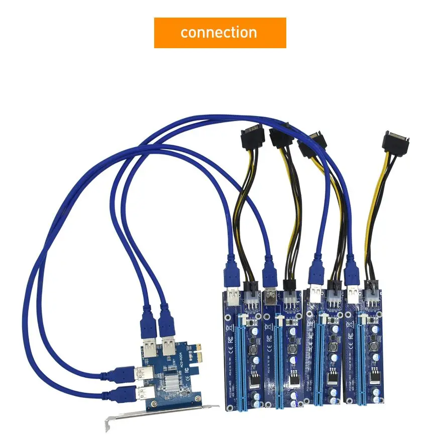 Адаптер TISHRIC PCIE Riser 009S PCI-E 1-4 PCI Express адаптер для карты расширения USB графический