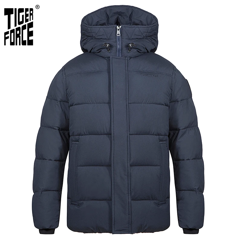 

TIGER FORCE Men's winter jacket Hooded Mid-length fashion Parka men Down Jacket with Hooded Casual Thicken Warm Overcoat 70750