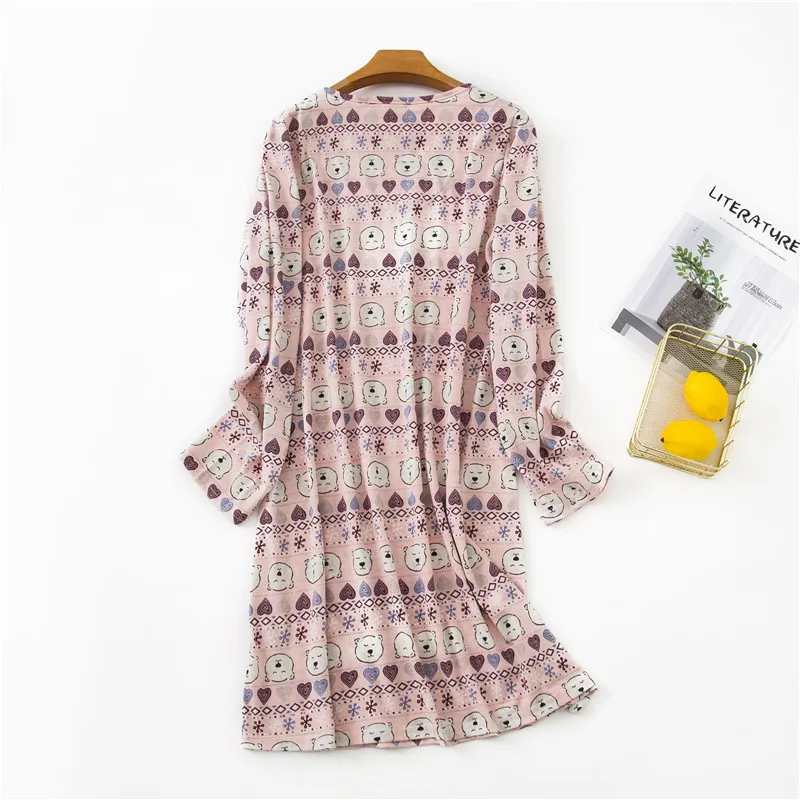

Cotton Nightgown Women Cartoon Nightwear Big Size Long Sleeve Sexy Round Collar Sleepwear 2019 Winter Femme Nightdress