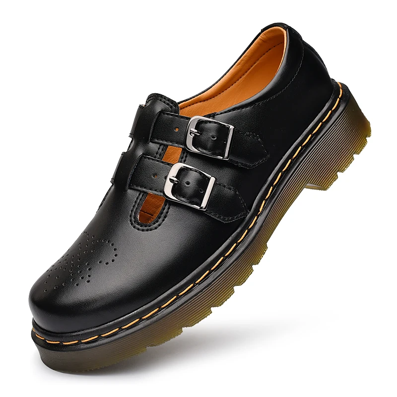 Женские кожаные туфли на платформе модные маленькие с резьбой Классические