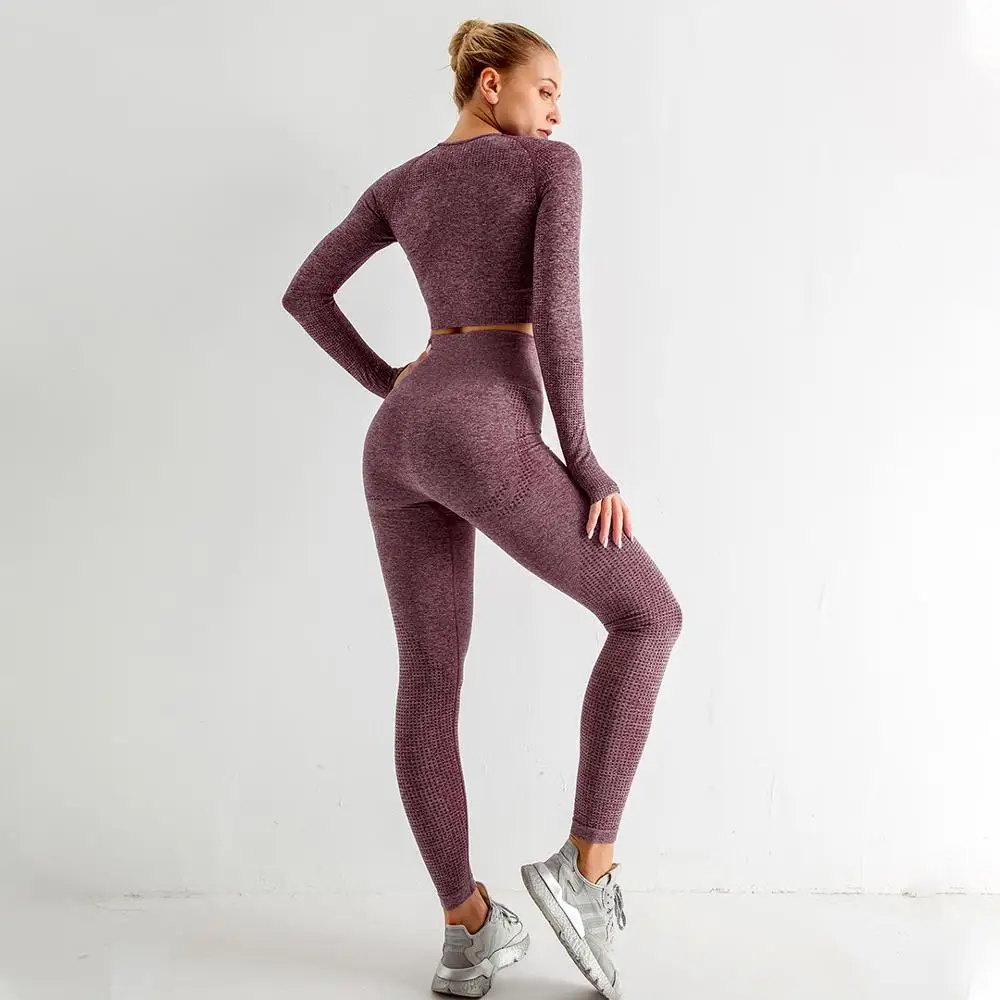 

Seamless Women Yoga Set Workout Sportswear Gym Clothing Fitness Long Sleeve Crop Top High Waist Leggings Sports Suits 2/3/5PCS
