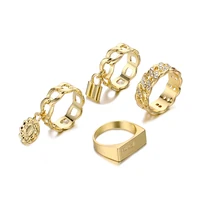 4pcslot light luxury ring 18k gold plated zircon ring set dangle lock weeding ring 2021 new fashion index ring for women