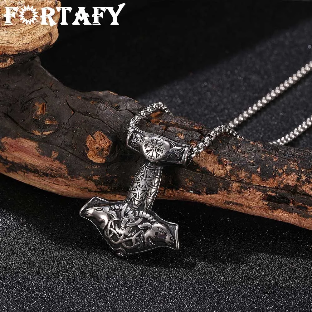 FORTAFY норвежский викинг Amulet нержавеющая сталь Коза Тор молот ожерелье-подвеска