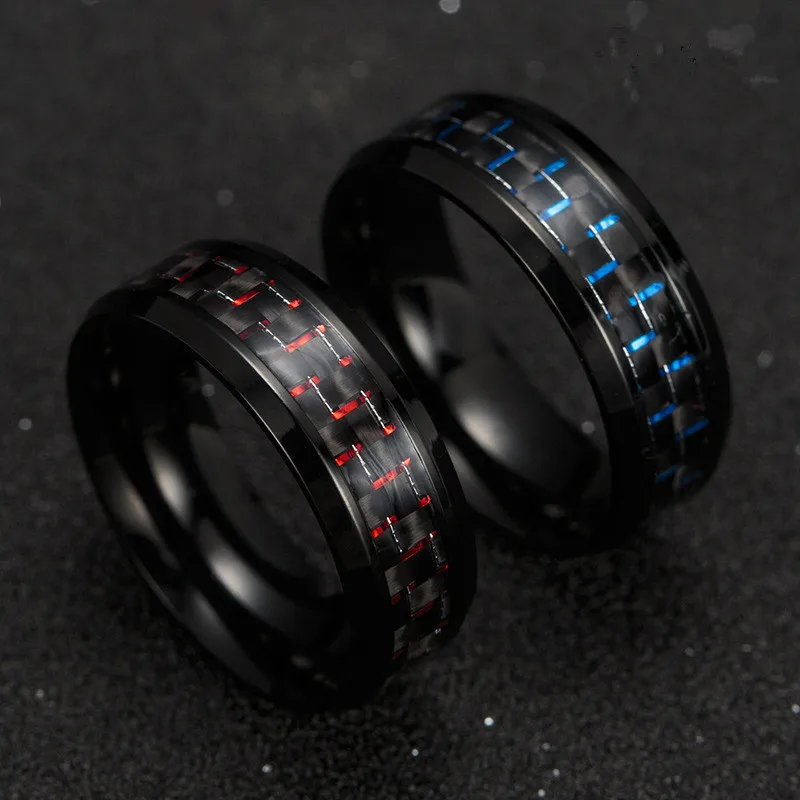 

Hot selling trendy charm men's carbon fiber ring small commodity holiday gift