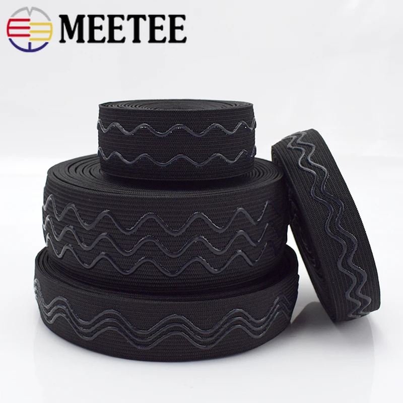 Meetee 2/5/10 м 2-4 см является допустимой Non-slip Эластичная лента волны силиконовые эластичные лямки ремня DIY спортивная одежда наручи аксессуары для шитья