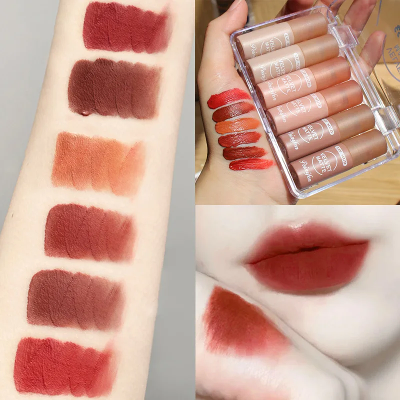 

6pcs/lot Lip Gloss Set Liquid Lipstick Combo Velvet Matte Texture Waterproof Sweat-proof Rich Color Lipstick TSLM1