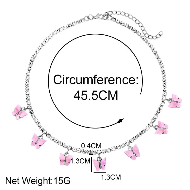 Ожерелье женское с кулоном в виде бабочки Стразы серебристого цвета | Украшения и