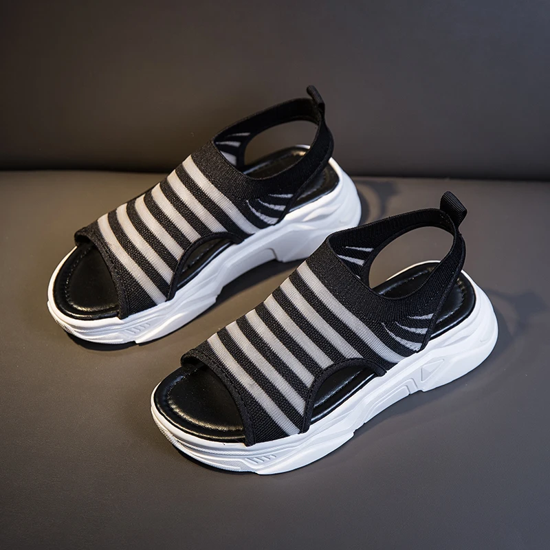 Сандалии женские с открытым носом босоножки на толстой подошве дышащая сетчатая