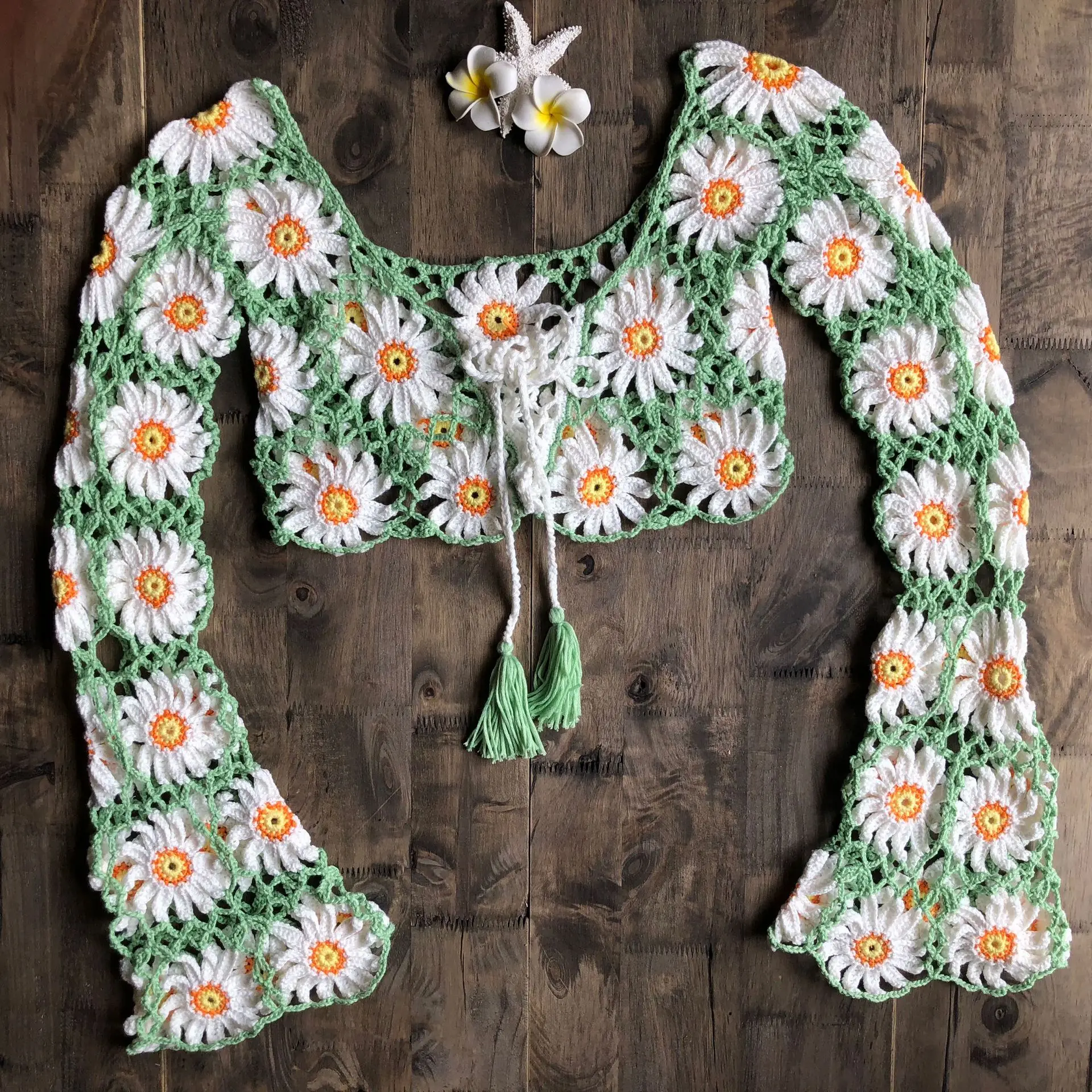 

2020 New handmade crochet Daisy flower crop tops Bikini swimsuit bathing suit cover-ups beachwear