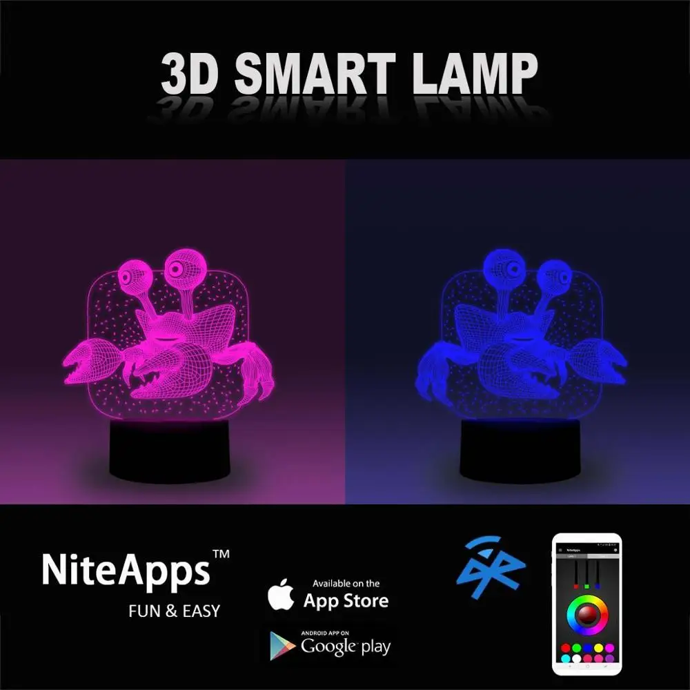 NiteApps 3D краб ночник настольная лампа Иллюзия украшение подарок на день рождения