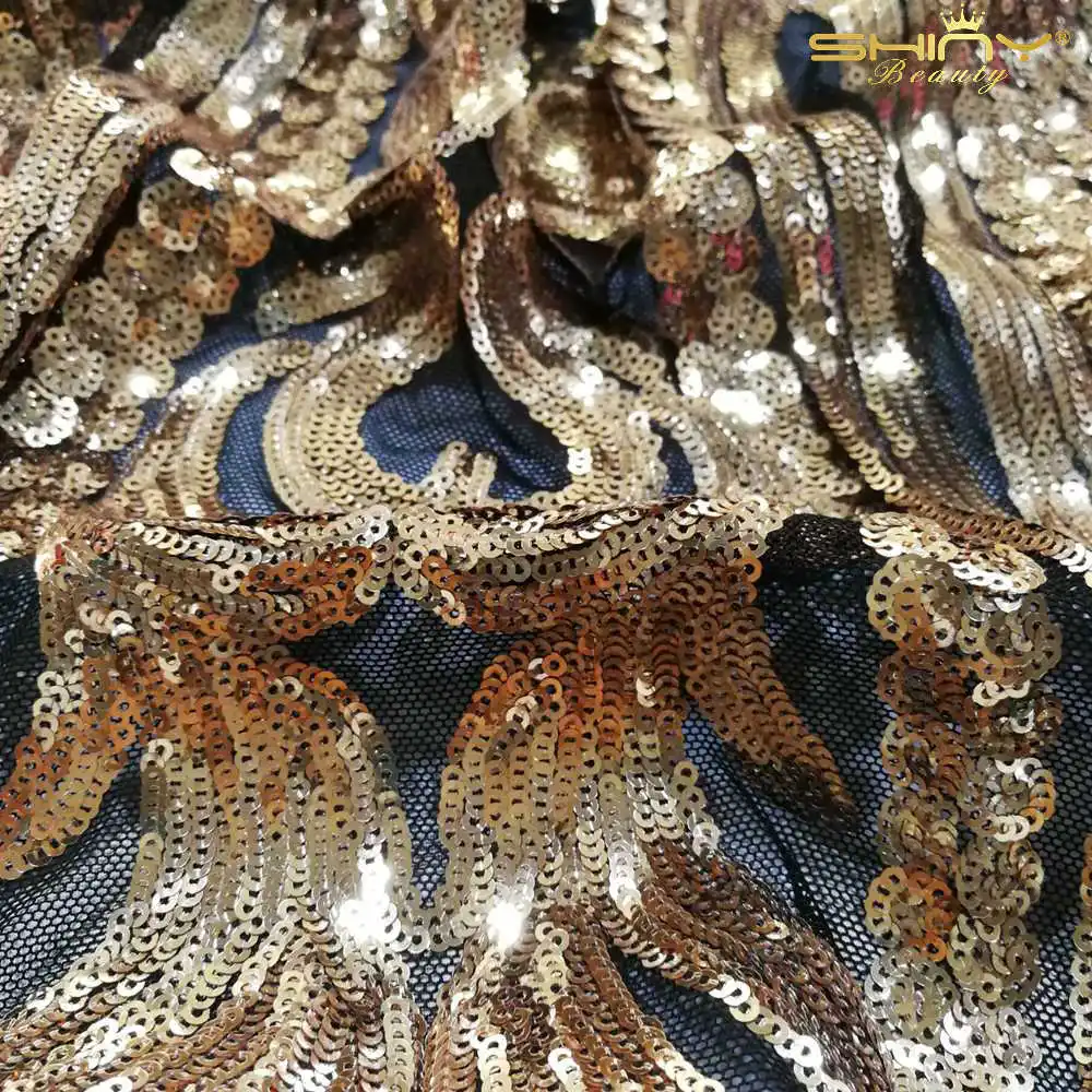 Блестящая Красивая медная цветочная ткань текстиль двустороннее украшение с