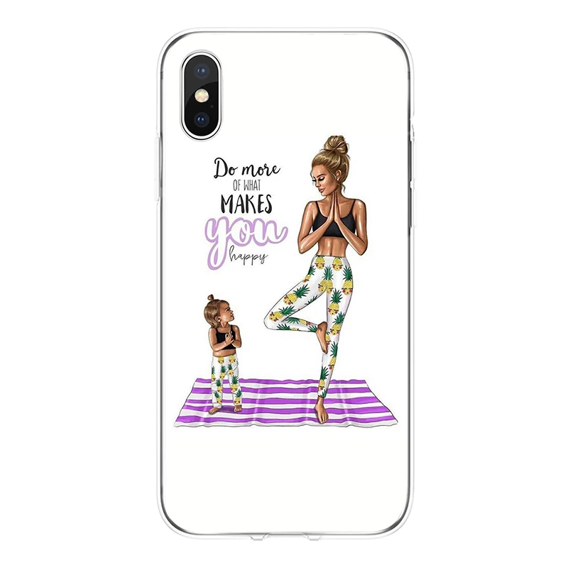 Fashion Black Brown Hair Baby Mom Girl Cover Soft Silicone Phone Case For iPhone 5 5C 5S SE 6 6plus 7 7plus 8 8plus X XR XS Max | Мобильные