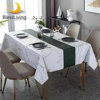 Blessliving Nordic Table Cover Marble Rectangle Tablecloth Dining Waterproof PU Table Cloth Solid Color Luxury obrus Dropship 1