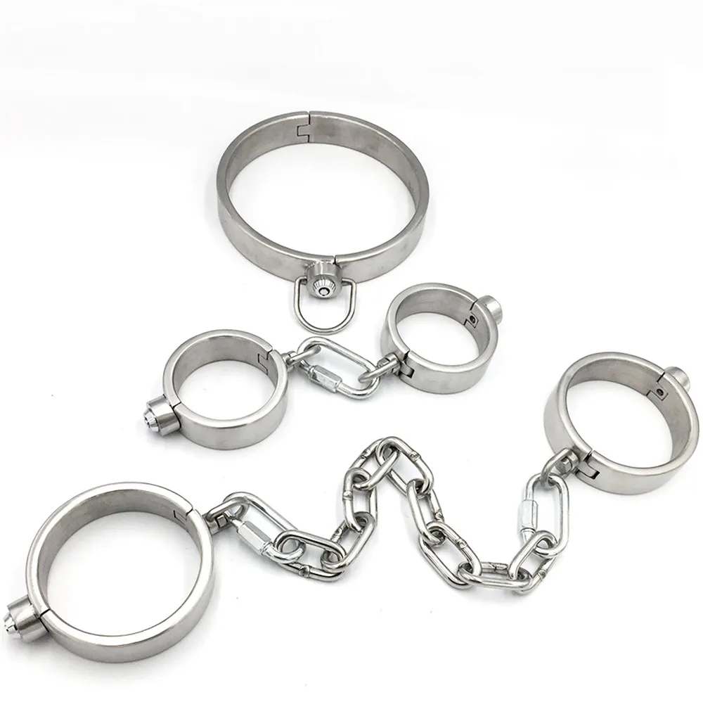Нержавеющая сталь запираемый рабыня воротник наручники лодыжки Наручники