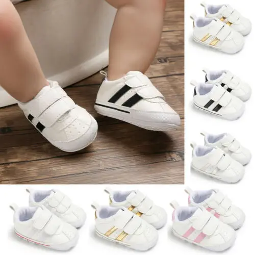 

Newborn Baby Boy Girl Crib Shoes Faux Leather Infant Toddler Pre Walker Sneakers New