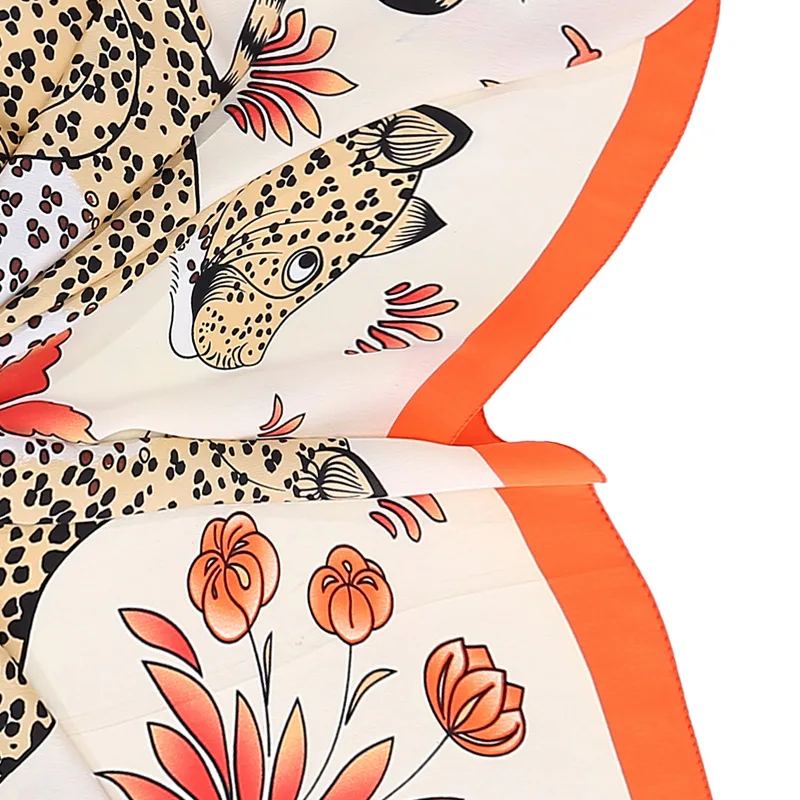 

Luxury Brand 2020 New Designer Silk Square Scarf Women Satin Neck Hair Tie Band Summer Beach Hijab Head Jaguar Print 90*90cm