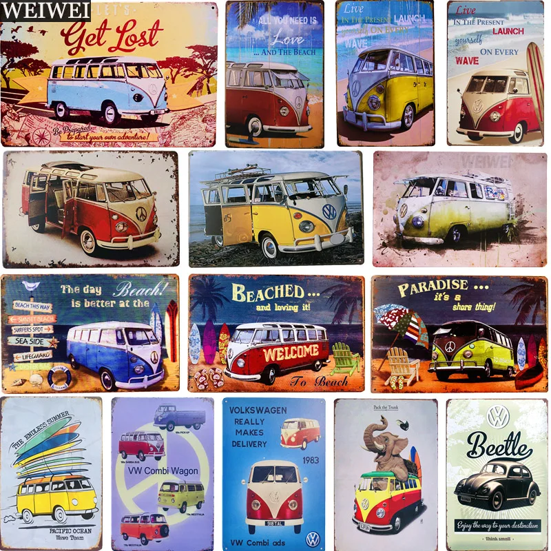 

Shabby Metal Tin Sign Garage Decor Bus Car Wall Signs Bar Car Club Art Tinplate Painting Plaques Retro Decorative Plate Poster