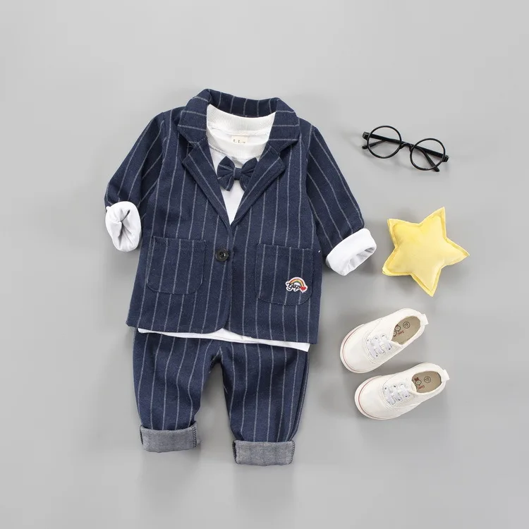 1-blue Костюмы из 3 предметов одежда для маленьких мальчиков костюм на крестины для торжественной вечеринки Подарочный осенний комплект с длинными рукавами для детей 9, 12, 18, 24 месяцев - Цвет: 1-blue