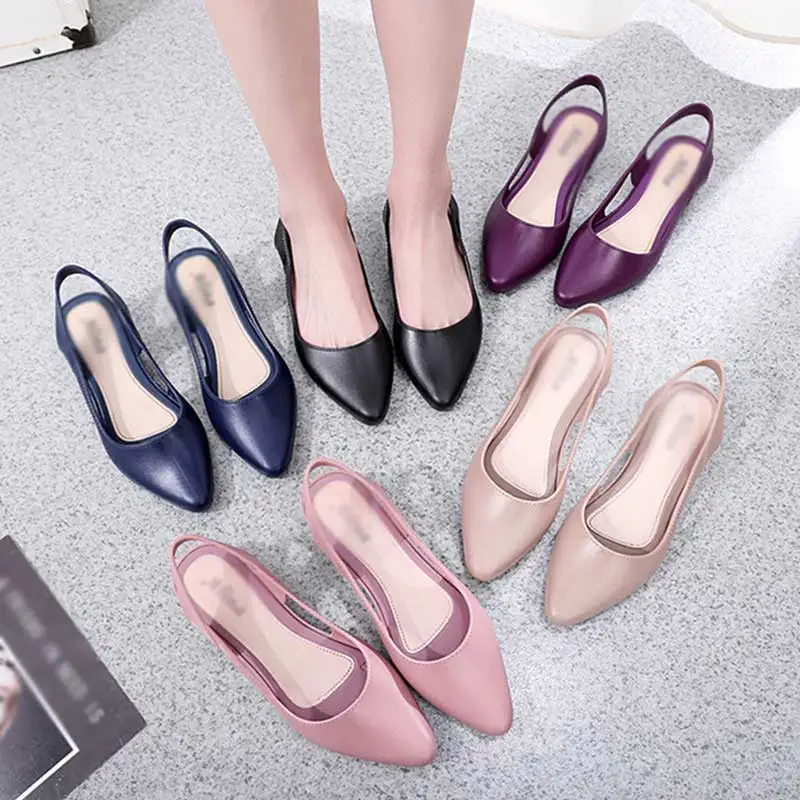 

Spring Women Comfort Pointed Toe Mid Heels Slip On Pumps Female Pure Color Casual Pu Leather Shoes Elegant OL Pumps
